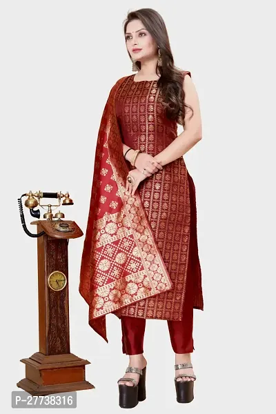 Elegant Banarasi Silk Jacquard Weave Dress Material with Dupatta For Women-thumb0