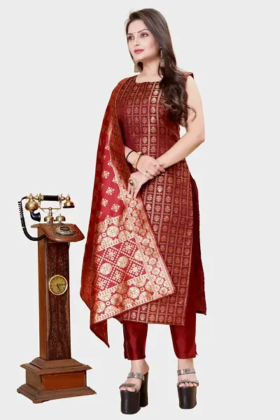 Elegant Banarasi Silk Jacquard Weave Dress Material with Dupatta For Women