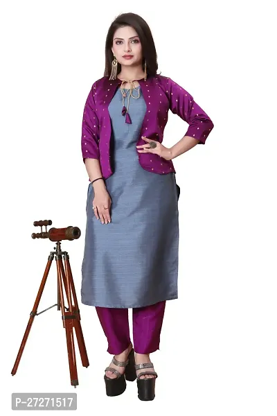 Stylish Soft Silk Kurta With Pant And Koti Set For Women-thumb0