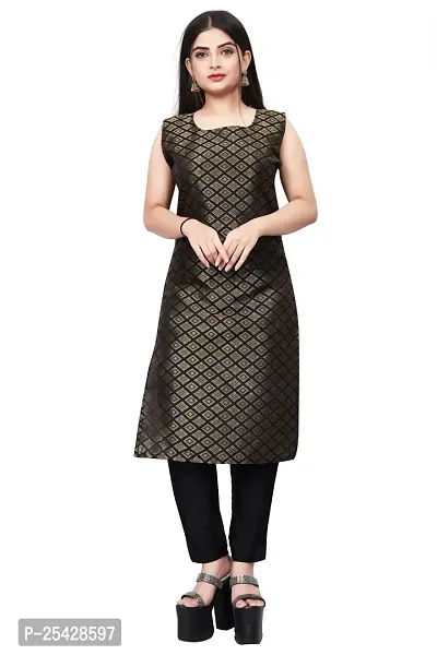 A-Line Black Woven Design Jacquard Kurti-thumb0