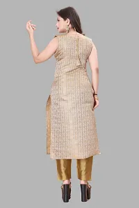 Elegant Beige Woven Design Jacquard A-Line Kurta Pant With Dupatta For Women-thumb2