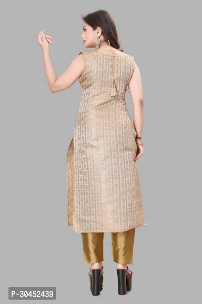 Elegant Beige Woven Design Jacquard A-Line Kurta Pant With Dupatta For Women-thumb3