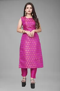 A-Line Pink Woven Design Jacquard kurta Set-thumb1