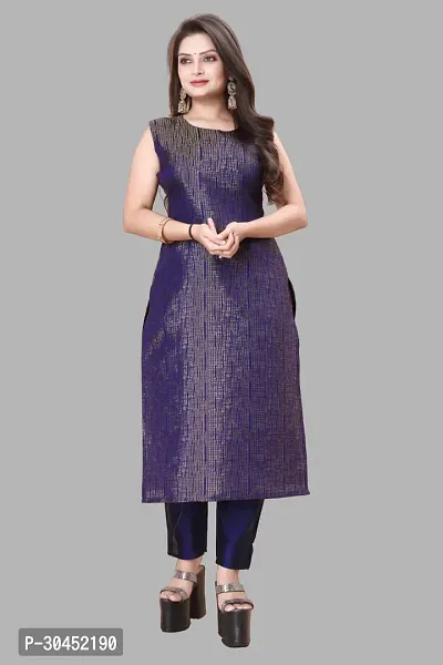 Elegant Navy Blue Woven Design Jacquard Kurta Pant With Dupatta For Women-thumb2