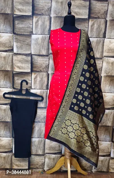 Stylish Red Jacquard Kurta, Bottom And Dupatta Set For Women