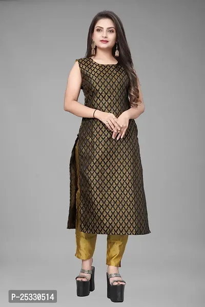 A-Line Black Woven Design Jacquard kurta Set