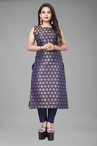 A-Line Navy Blue Woven Design Jacquard kurta Set-thumb1