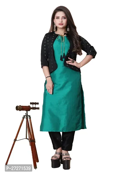 Stylish Soft Silk Kurta With Pant And Koti Set For Women-thumb0