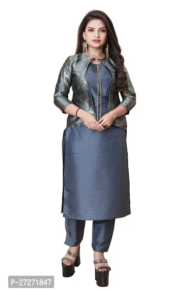 Stylish Soft Silk Kurta With Pant And Koti Set For Women-thumb0