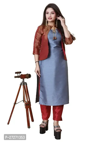 Stylish Soft Silk Kurta With Pant And Koti Set For Women-thumb0