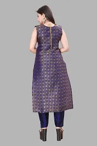 Elegant Navy Blue Woven Design Jacquard A-Line Kurta Pant With Dupatta For Women-thumb2