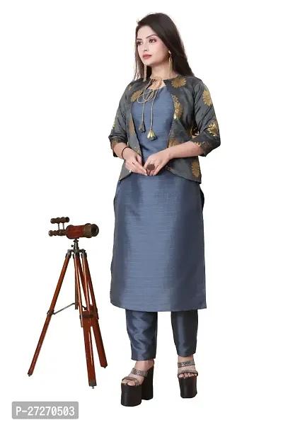 Stylish Soft Silk Kurta With Pant And Koti Set For Women