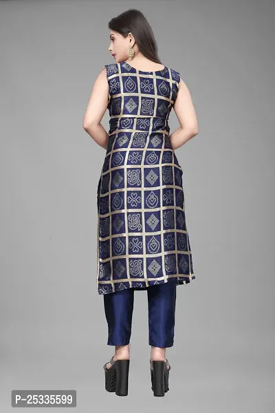 A-Line Navy Blue Woven Design Jacquard kurta Set-thumb5