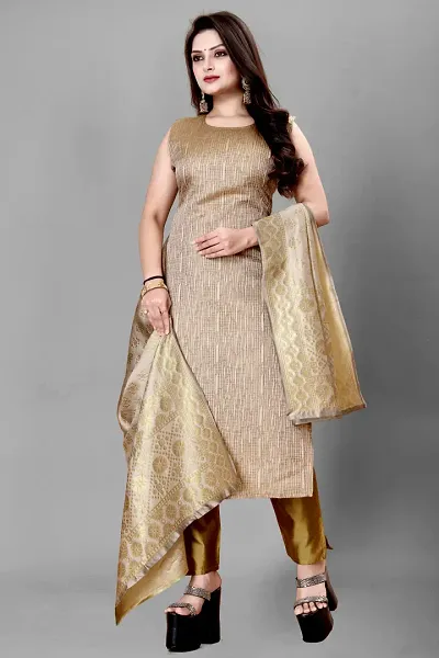 Stylish Jacquard A-Line Kurta Pant With Dupatta Set