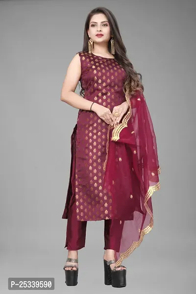 A-Line Maroon Woven Design Jacquard kurta Set