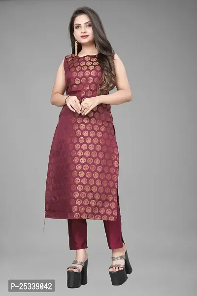 A-Line Maroon Woven Design Jacquard kurta Set-thumb2