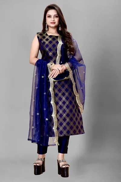 Stylish Jacquard A-Line Kurta With Bottom With Dupatta Set