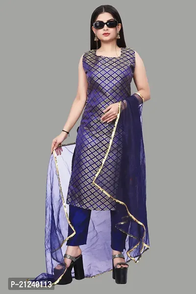 Stylish A-Line Navy Blue Jacquard Jacquard kurta Set