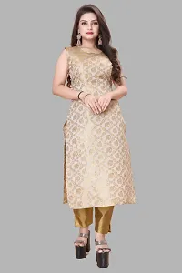 Stylish Beige Jacquard Kurta, Bottom And Dupatta Set For Women-thumb1