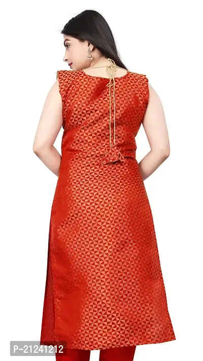 Stylish A-Line Red Woven Design Jacquard kurta Set-thumb2