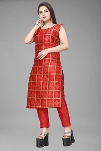 A-Line Red Woven Design Jacquard kurta Set-thumb1