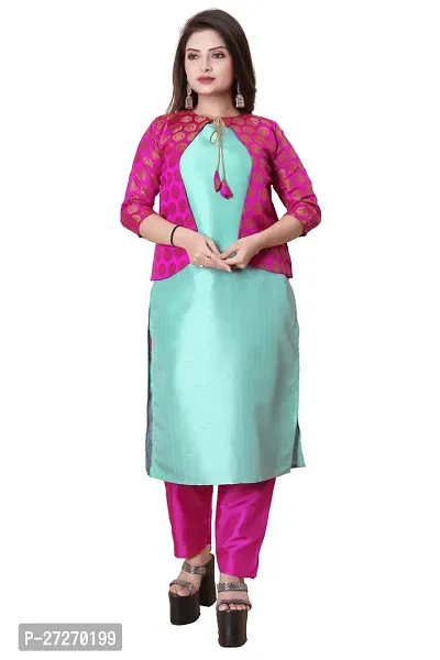 Stylish Soft Silk Kurta With Pant And Koti Set For Women-thumb0