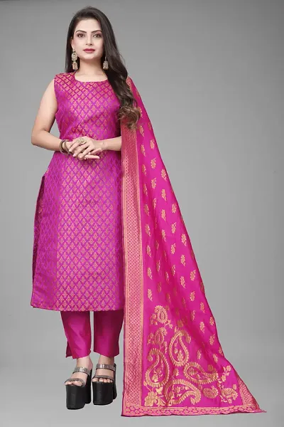 Elegant Jacquard Jacquard Weave Dress Material With Dupatta For Women