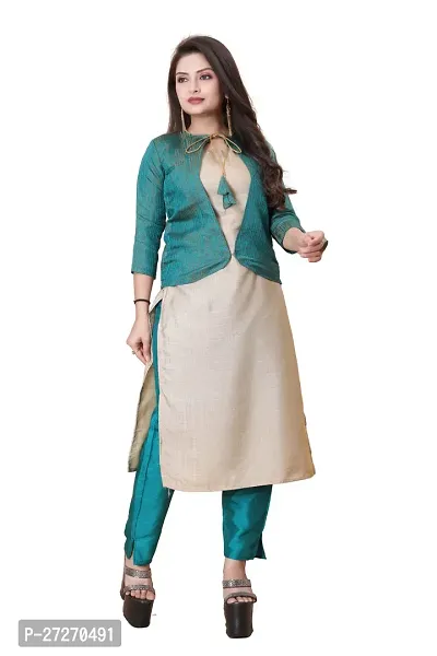 Stylish Soft Silk Kurta With Pant And Koti Set For Women-thumb0