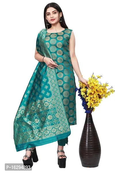 Stylish Fancy Jacquard Unstitched Dress Material Top With Bottom And Dupatta Set For Women-thumb0