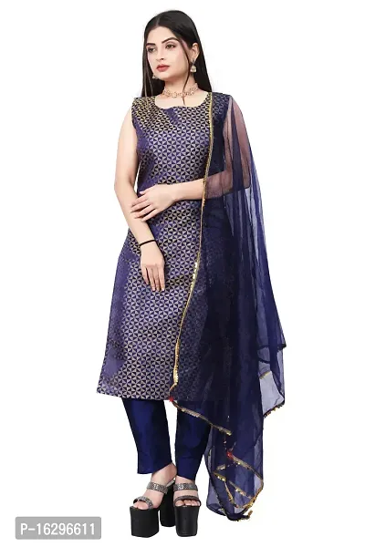 Stylish Fancy Jacquard Unstitched Dress Material Top With Bottom And Dupatta Set For Women-thumb0