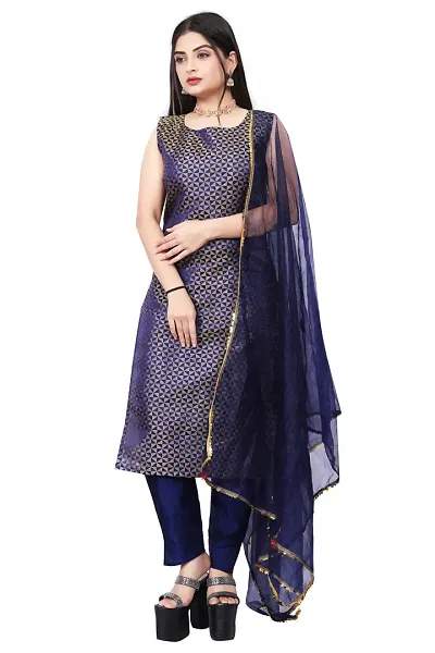 Stylish Fancy Jacquard Unstitched Dress Material Top With Bottom And Dupatta Set For Women