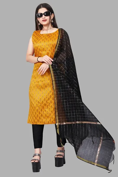 Stylish Fancy Jacquard Unstitched Dress Material Top With Bottom And Dupatta Set For Women