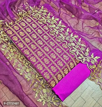 Elegant Banarasi Silk Jacquard Weave Dress Material with Dupatta For Women