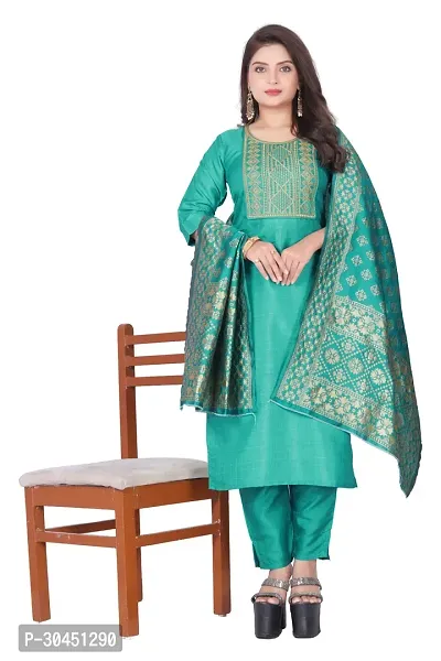 Stylish Green Silk Kurta, Bottom And Dupatta Set For Women-thumb0