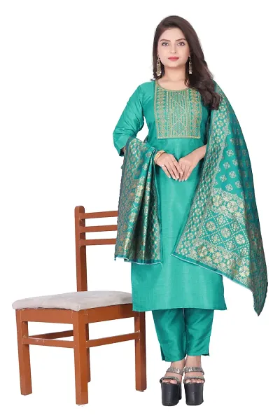 Stylish Jacquard Woven Kurta Bottom Dupatta Set