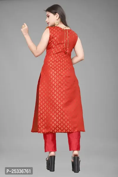 A-Line Red Woven Design Jacquard kurta Set-thumb3