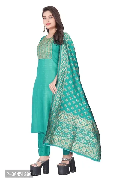 Stylish Green Silk Kurta, Bottom And Dupatta Set For Women-thumb2