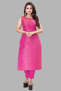 Elegant Pink Woven Design Jacquard A-Line Kurta Pant With Dupatta For Women-thumb1