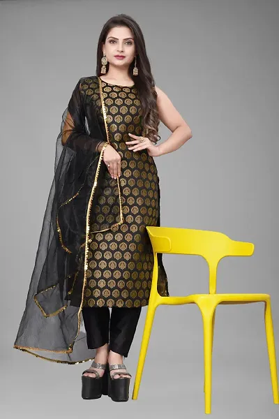 Stylish A-Line Woven Design Jacquard Kurta Set