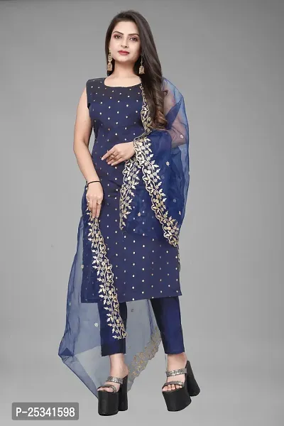 A-Line Navy Blue Woven Design Jacquard kurta Set