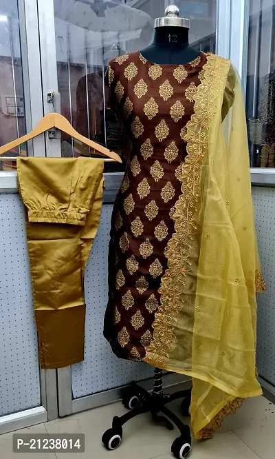 Stylish Jacquard Kurta, Bottom and Dupatta Set-thumb0