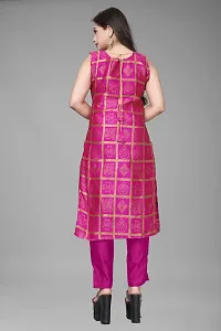 A-Line Pink Woven Design Jacquard kurta Set-thumb2