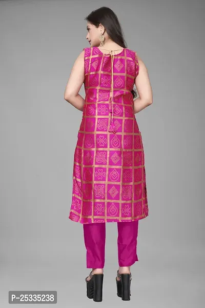 A-Line Pink Woven Design Jacquard kurta Set-thumb3