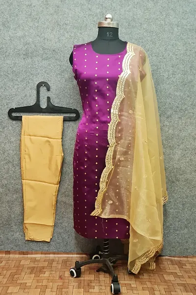 Stylish Jacquard Kurta And Pant With Dupatta Set For Women