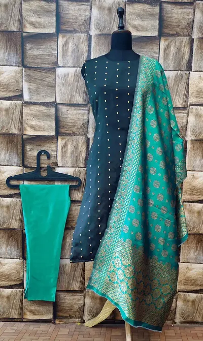 Stylish Jacquard Woven Kurta Bottom Dupatta Set