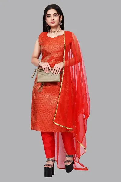 Stylish Fancy Jacquard Unstitched Dress Material Top With Bottom And Dupatta Set For Women