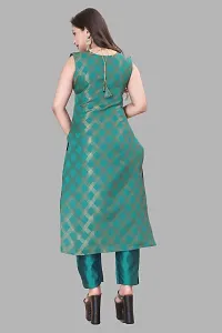 Elegant Teal Woven Design Jacquard A-Line Kurta Pant With Dupatta For Women-thumb2