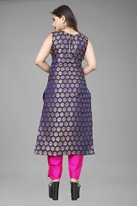 A-Line Navy Blue Woven Design Jacquard Kurti-thumb1