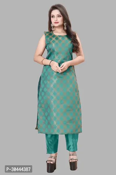 Stylish Teal Jacquard Kurta, Bottom And Dupatta Set For Women-thumb2