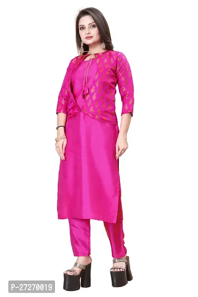 Stylish Soft Silk Kurta With Pant And Koti Set For Women